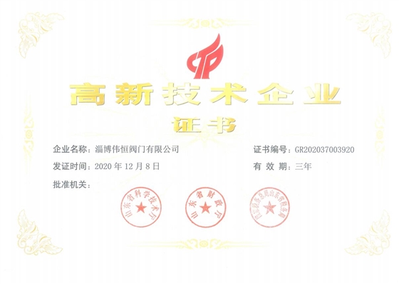 匯中旭悅股份有限公司高新技術企業證書